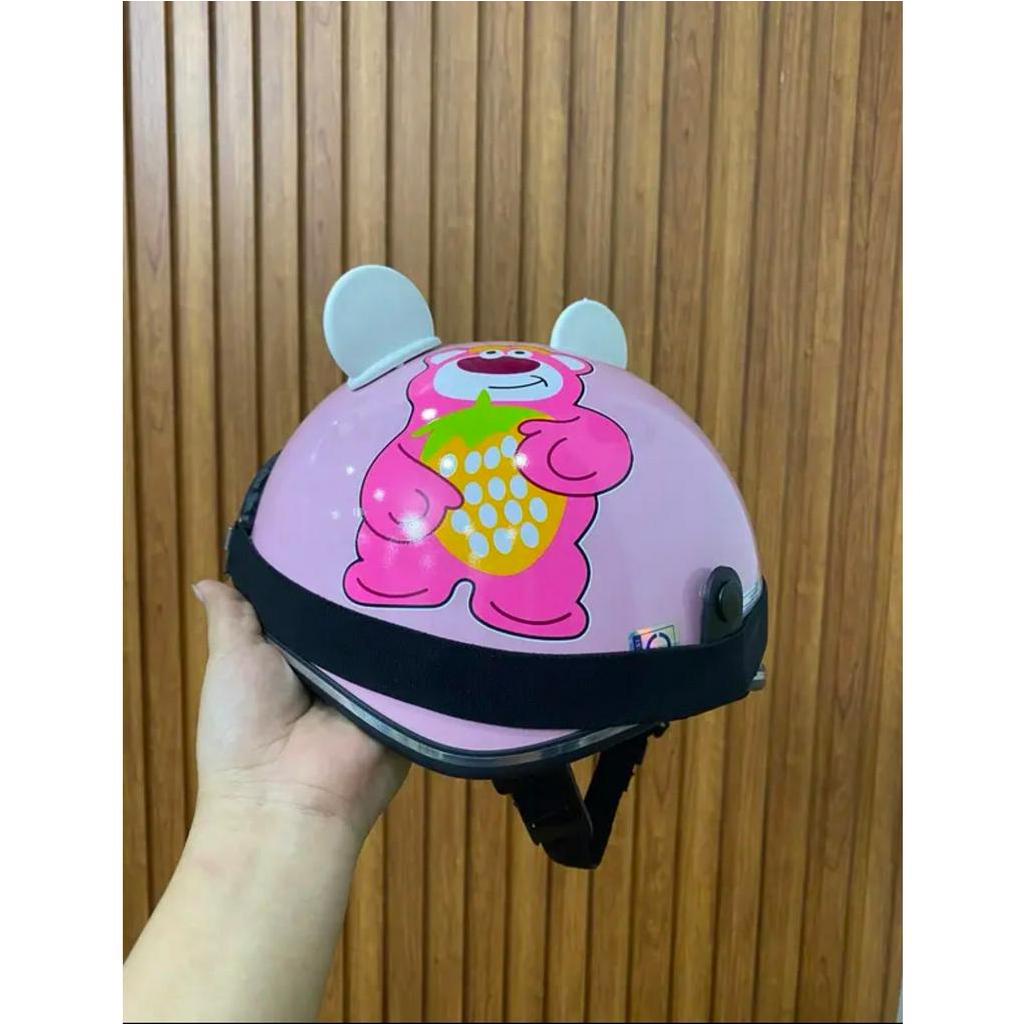 Nón Nửa Đầu Kính Phi Công Gấu Dâu Kèm Tai Gấu Và Lưỡi Trai