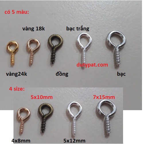 Gói 100 khoen móc đính hạt có đủ size đủ màu