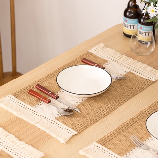 Tấm lót bàn ăn cách nhiệt bằng cotton và sợi gai dầu phong cách châu Âu