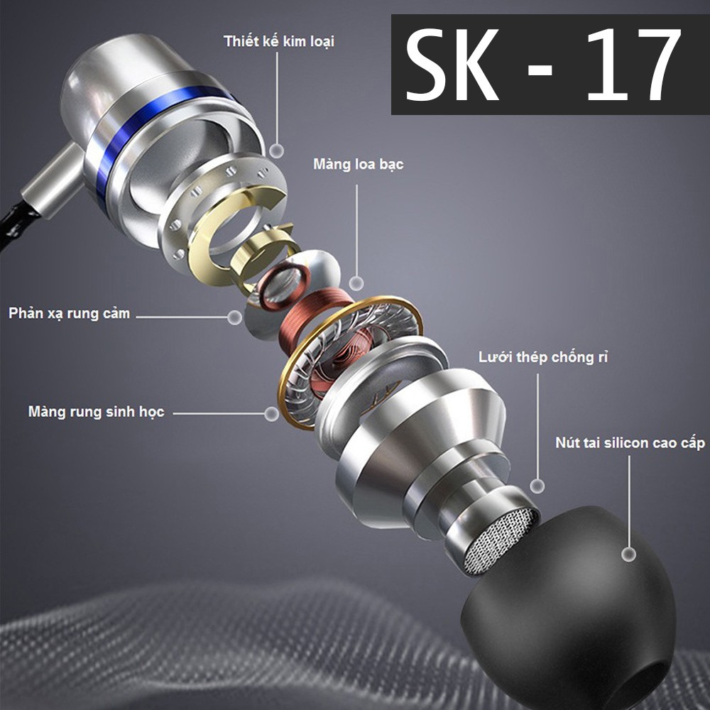 Tai nghe nhét tai có dây SK-17 Extra Bass, jack 3.5mm