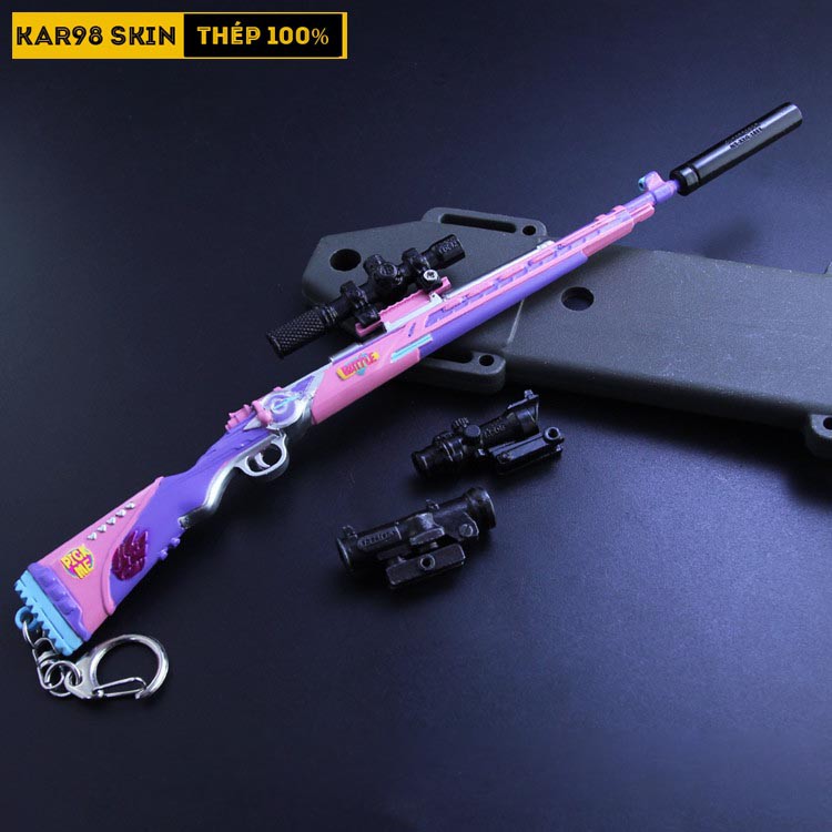 Mô Hình PUBG Kar98 Skin Pink Galaxy Tặng Kèm 3 Scope Và Kệ Trưng Bày 19cm