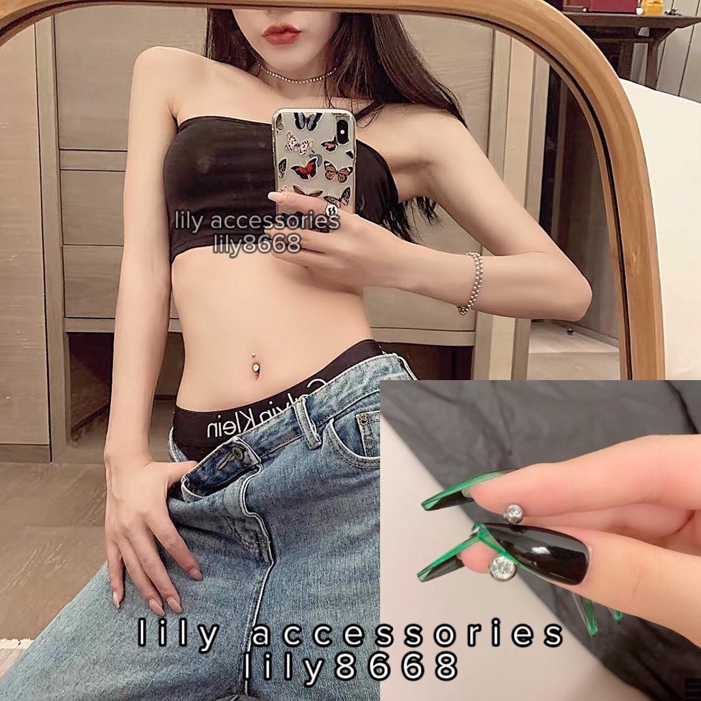 khuyên rốn 2 đầu kim tròn trắng cá tính