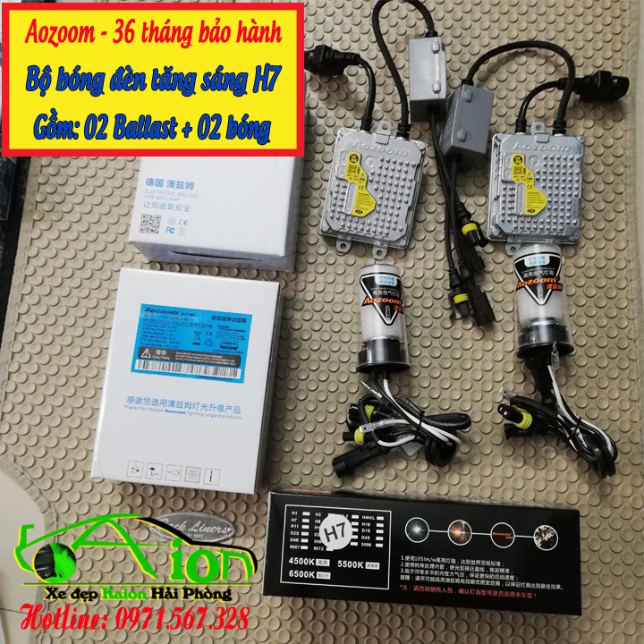 Bộ Xenon Aozoom H7 - bóng đèn tăng sáng gồm 2 Ballast  và 2 bóng H7 nhiệt màu 5.500k - Công nghệ Đức - Bảo hành 3 năm