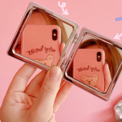 Gương 2 mặt cute Makeup xinh đẹp, cỡ mini vuông bỏ túi in hình con vật đáng yêu thời trang Hàn Quốc