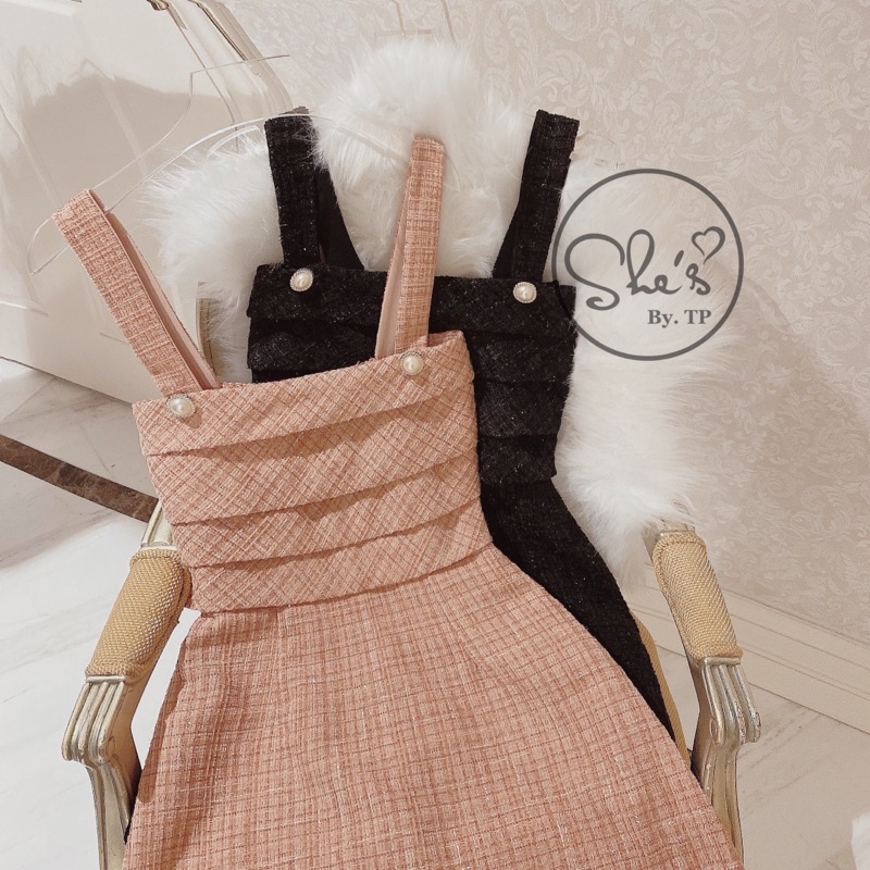 Váy tweed xếp ly ngực