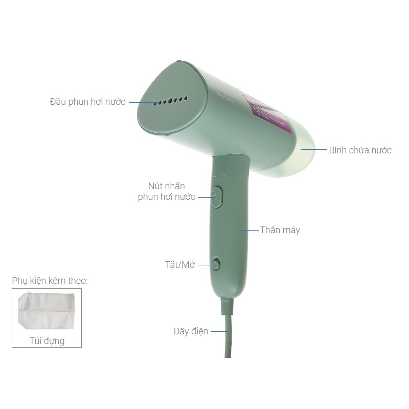Bàn Ủi Hơi Nước Cầm Tay Philips STH3010/70 1000W - Hàng Chính Hãng (Bảo Hành Toàn Quốc 2 Năm)