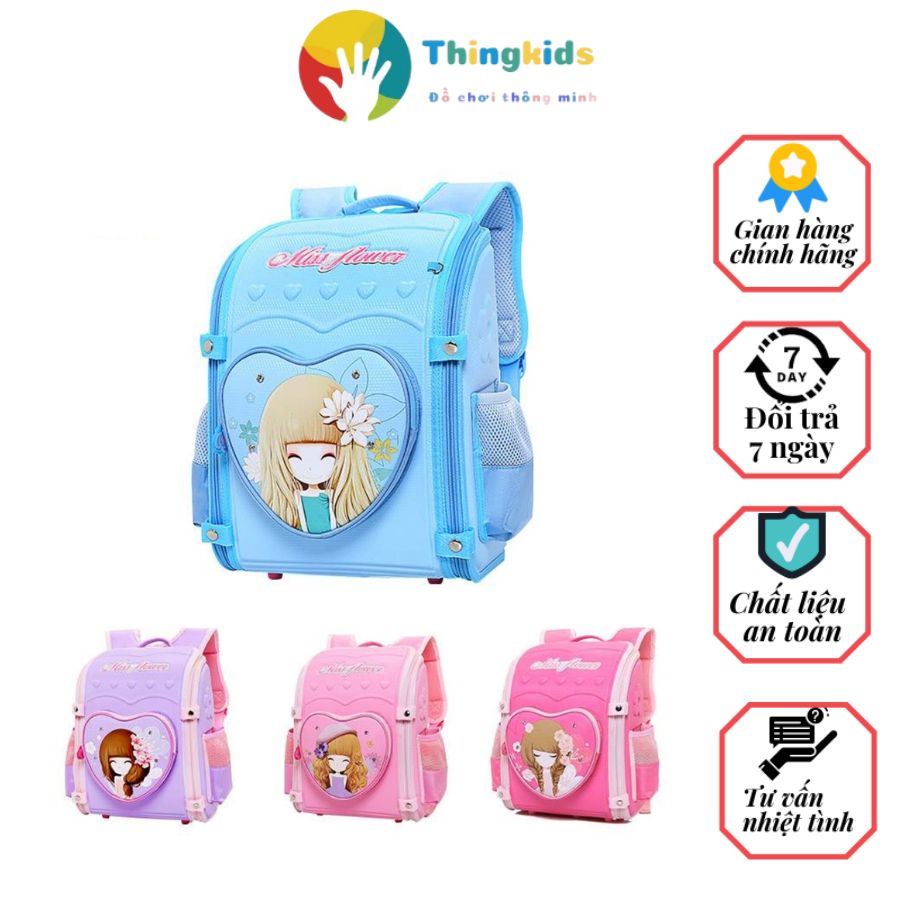 Balo học sinh cấp 1 cấp 2 hình cô gái chống gù lưng siêu nhẹ Miss Flower - Thingkids
