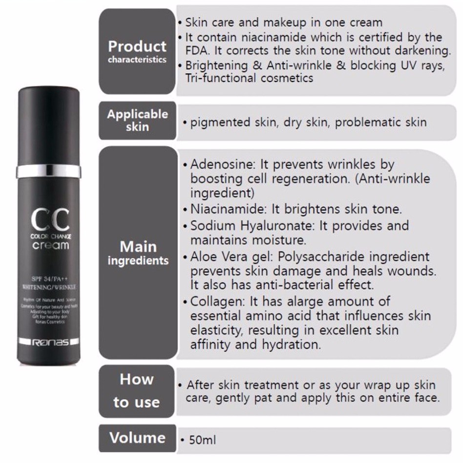 [Ronas Official] 로나스 Kem Trang Điểm CC Color Change Cream Ronas | BigBuy360 - bigbuy360.vn