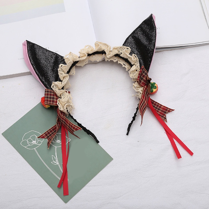 Băng Đô Cài Tóc Hóa Trang Phối Bèo Và Ren Đính Quả Dâu Tây Lấp Lánh Dành Cho Mèo Cưng