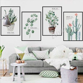 Decal dán tường chất liệu PVC loại 1, dán phòng khách, phòng ngủ, quán cafe-4 khung ảnh cây xương rồng lá