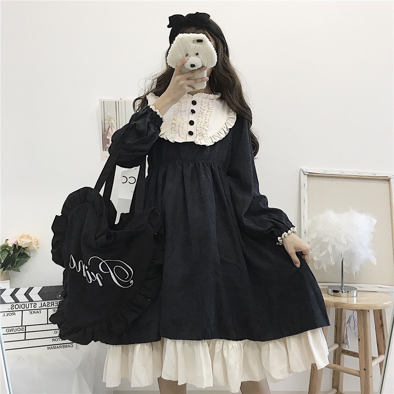 [Kèm ảnh thật] Váy babydoll đuôi cá phối bèo tay bồng Lolita