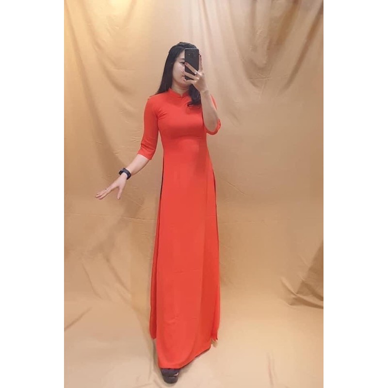 Áo dài màu cam đỏ lụa Nhật kèm quần