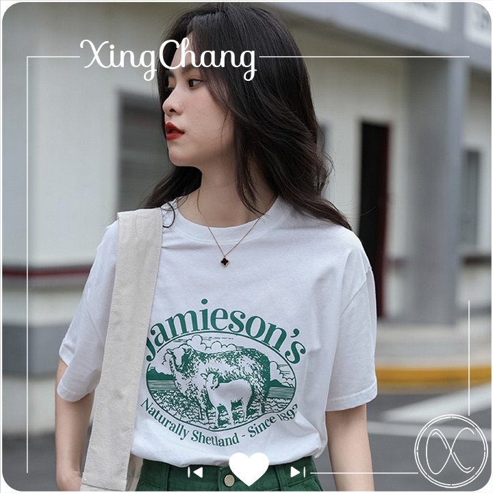Áo thun nữ unisex form rộng, Áo thun Hàn Quốc chất mịn đẹp in ShetLand mã LXC96