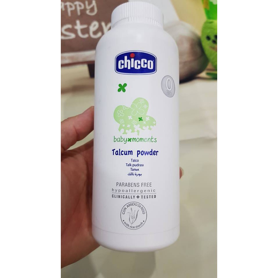Phấn rôm Chicco nhập khẩu từ Ý tinh bột gạo,phấn nước làm mát da dưỡng da mềm mịn thơm mát nhẹ dịu cao cấp cho bé 150gr