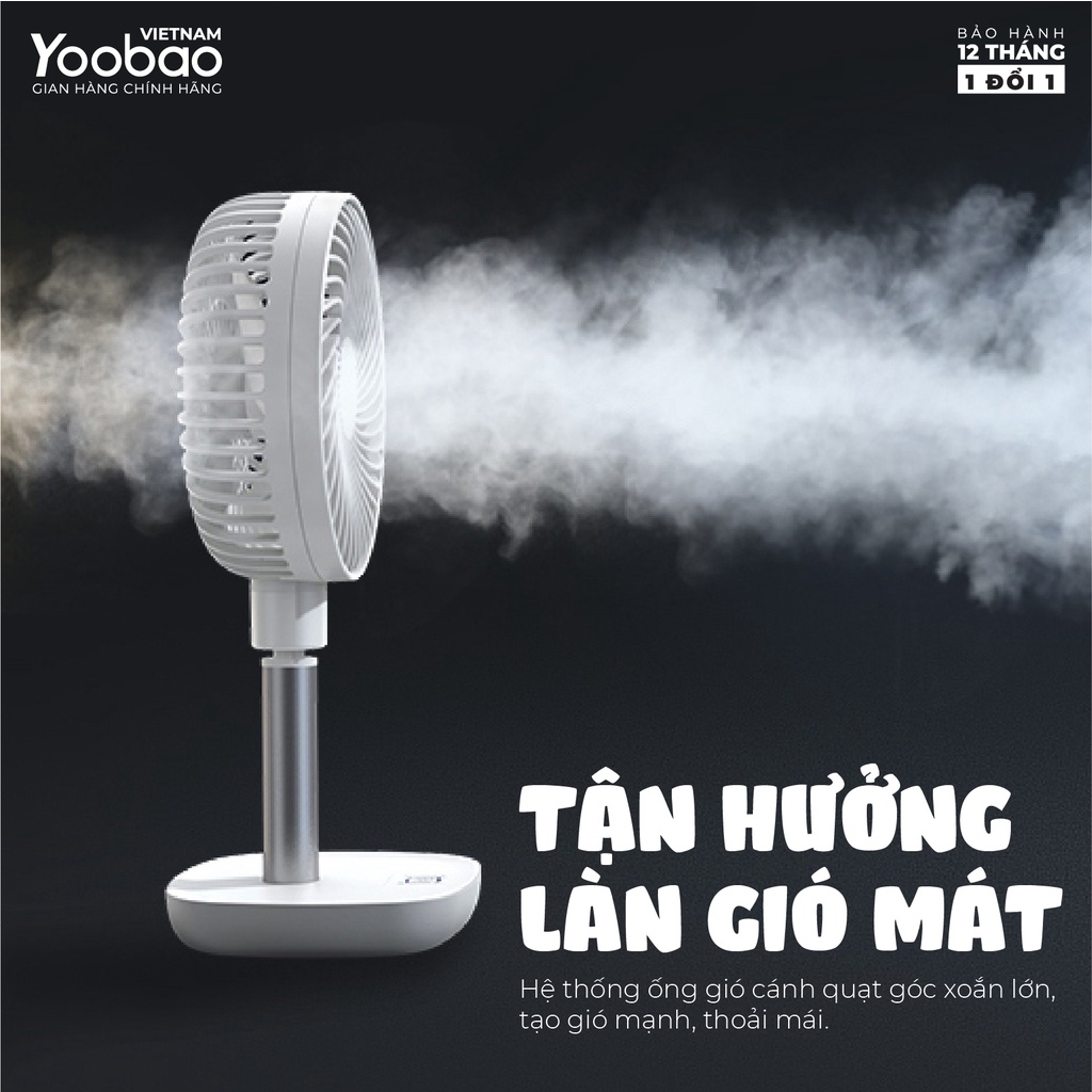 [BẢO HÀNH CHÍNH HÃNG] Quạt Tích Điện Yoobao Dùng 60h Liên Tục 10000mAh-F1