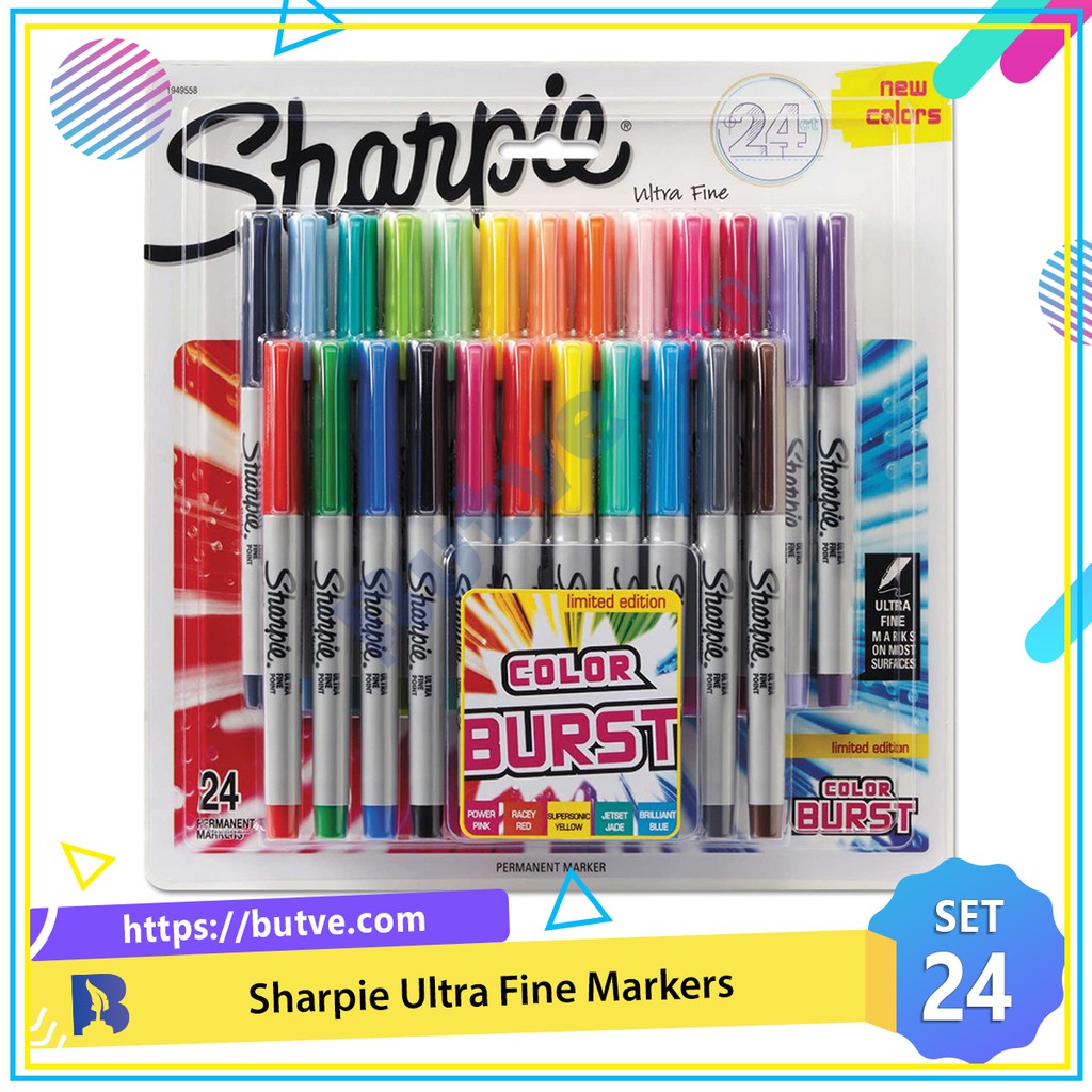 Vỉ 24 màu bút lông dầu ngòi kim vẽ trên mọi chất liệu Sharpie Ultra Fine