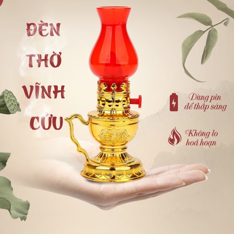 Đèn thờ cúng vĩnh cửu, thiết kế cổ kính, hài hoà, cân đối, tăng thẩm mỹ và trang ngiêm.