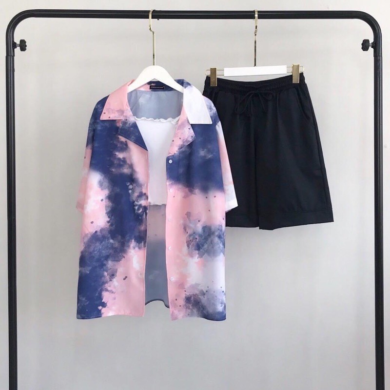 COMBO Sơmi Tie Short Kaki Basic 3 Món Kèm Áo Dây