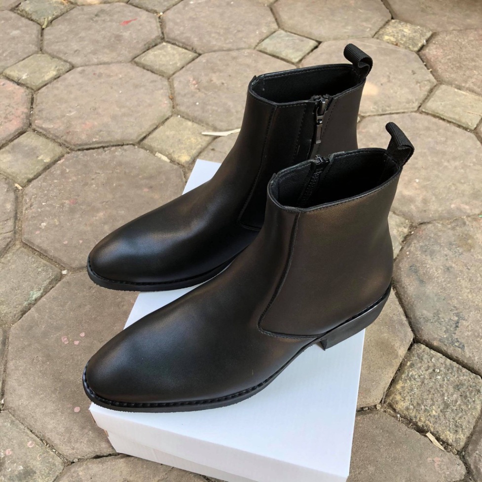 Zip Boots thời trang nam da bò màu đen đế tăng 4.5cm chiều cao | BigBuy360 - bigbuy360.vn