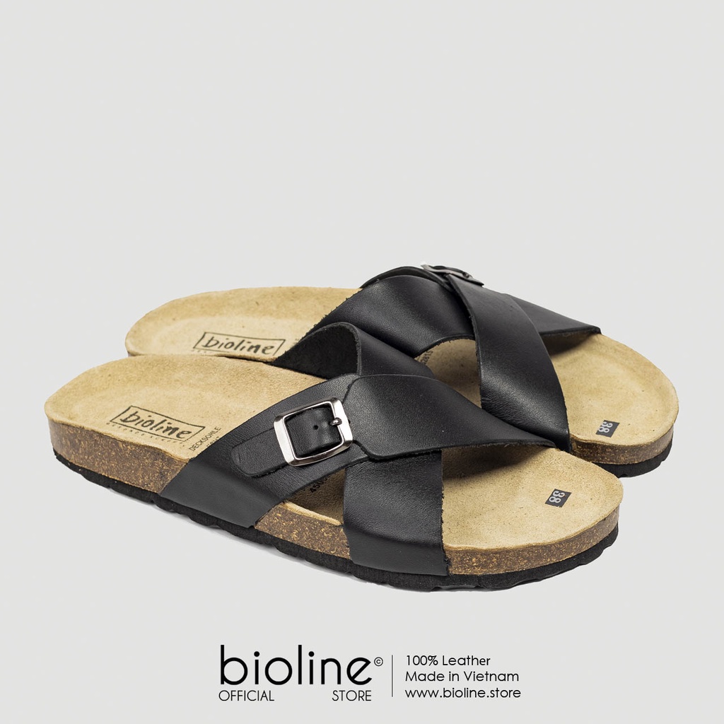 D17-Dép da bò quai chéo Birken Bioline Unisex