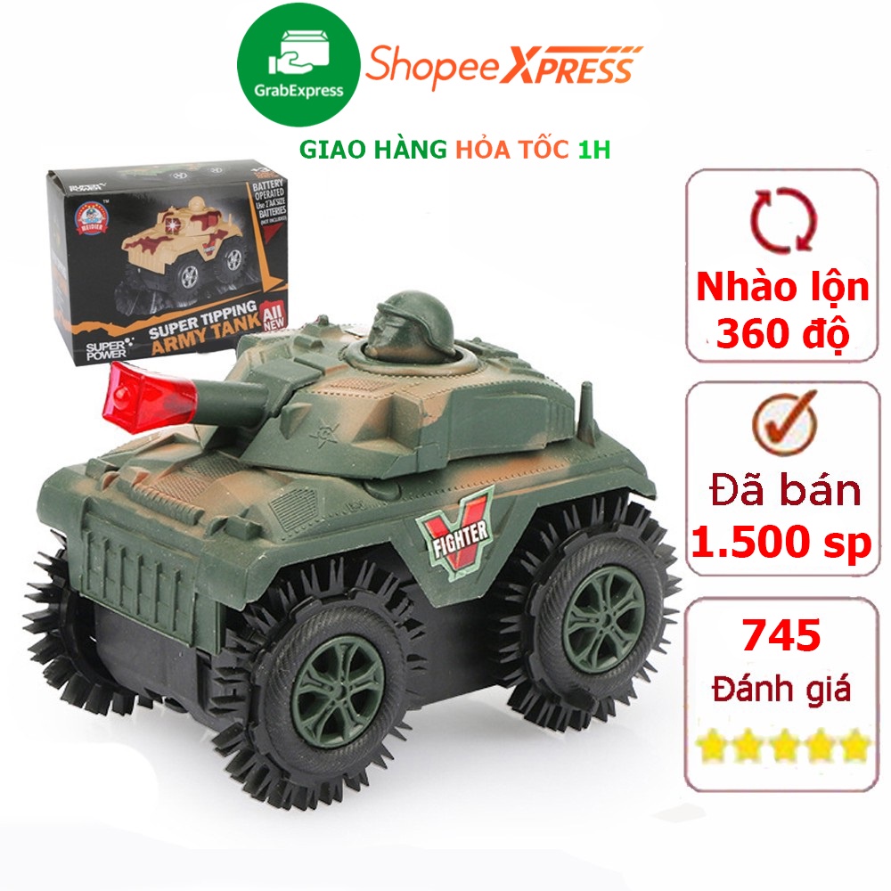 Xe tăng đồ chơi cho bé chạy pin AA chất liệu nhựa ABS an toán, chi tiết sắc sảo