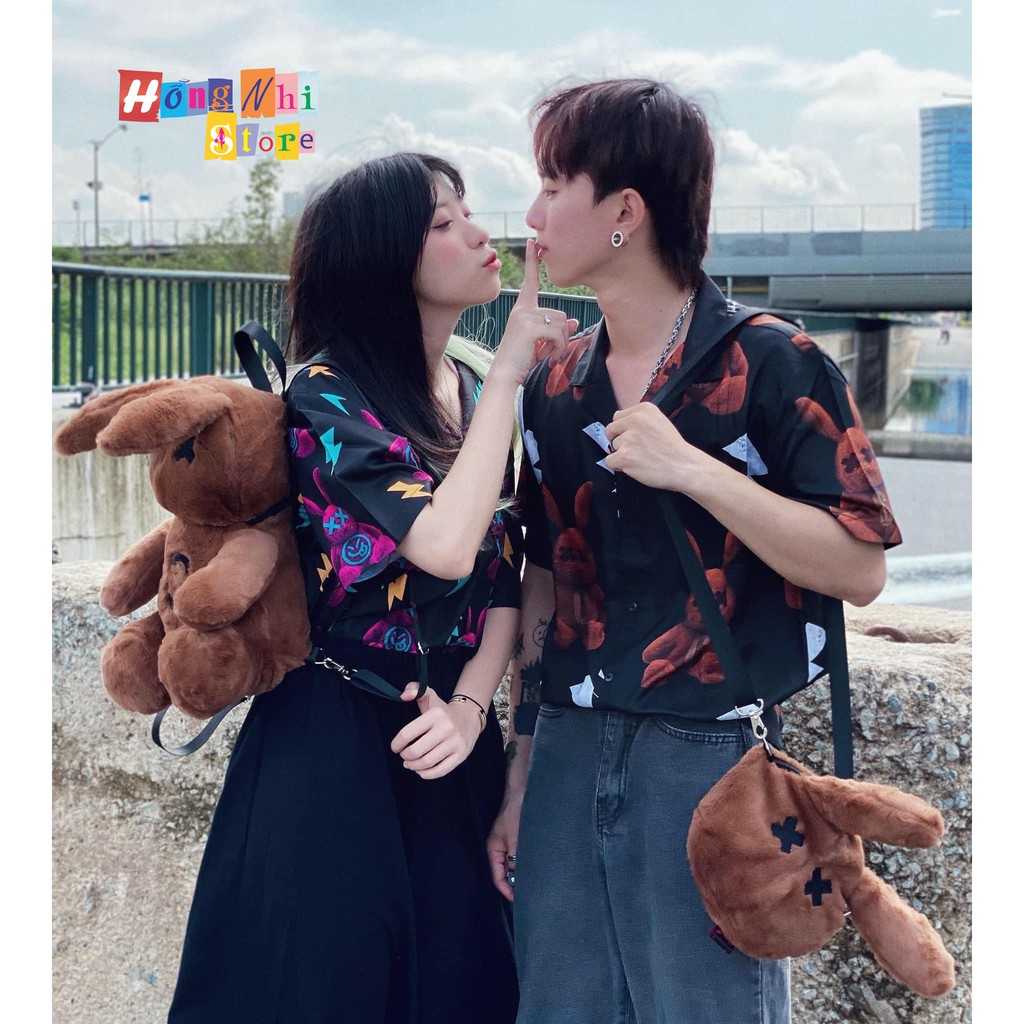 Áo sơ mi hoạ tiết tay lỡ dáng rộng, sơ mi hoa đi biển, sơ mi đen hình thỏ tay lửng unisex - mm | BigBuy360 - bigbuy360.vn