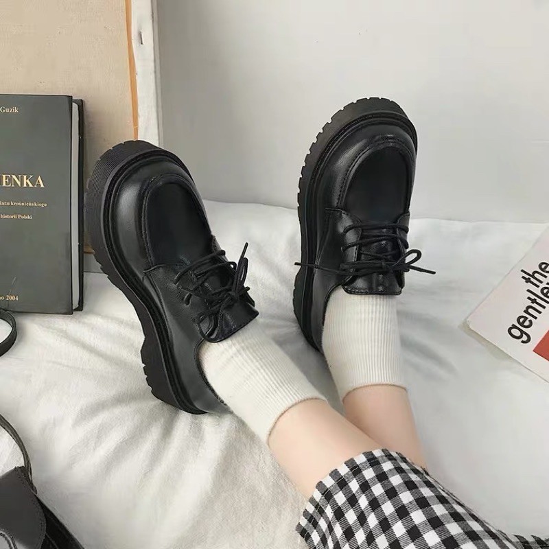 [ORDER] Giày boots bánh mì nữ cổ thấp buộc dây màu đen phong cách trẻ trung🎁🍎