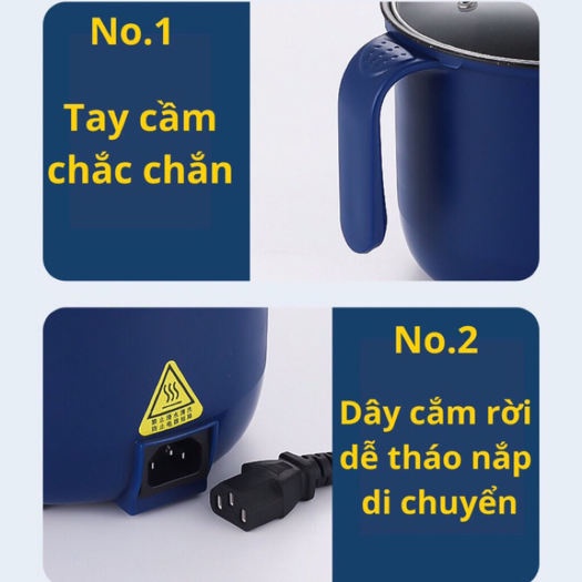 Nồi Lẩu Điện Mini, Nấu Mì 2 Tầng Kèm Giá Hấp Đa Năng Nướng, Luộc, Chiên Chống Dính Vân Đá Tiện Lợi, Ca nấu mì mẫu mới