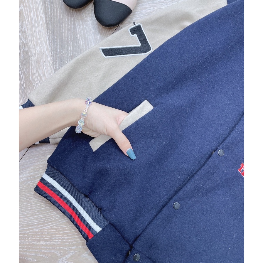 Áo khoác bomber unisex nam nữ , áo bomber 2 lớp logo gấu phối tay chất nỉ phong cách hàn quốc