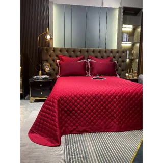 Bộ chăn ga gối lụa cưới đỏ trần bông