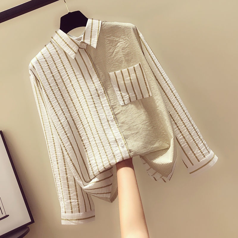 Áo Sơ Mi Nữ Tay Dài Họa Tiết Sọc Hợp Thời Trang