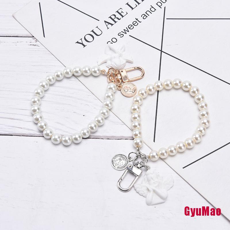 Móc Khóa Hình Thiên Thần Đính Ngọc Trai Phong Cách Vintage Dành Cho Nữ