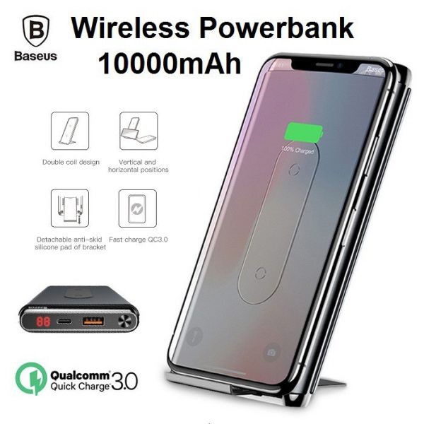 Pin dự phòng sạc không dây BASEUS 10000 mAh(Dual coil /Typec /PD+QC3.0 input/output 15W