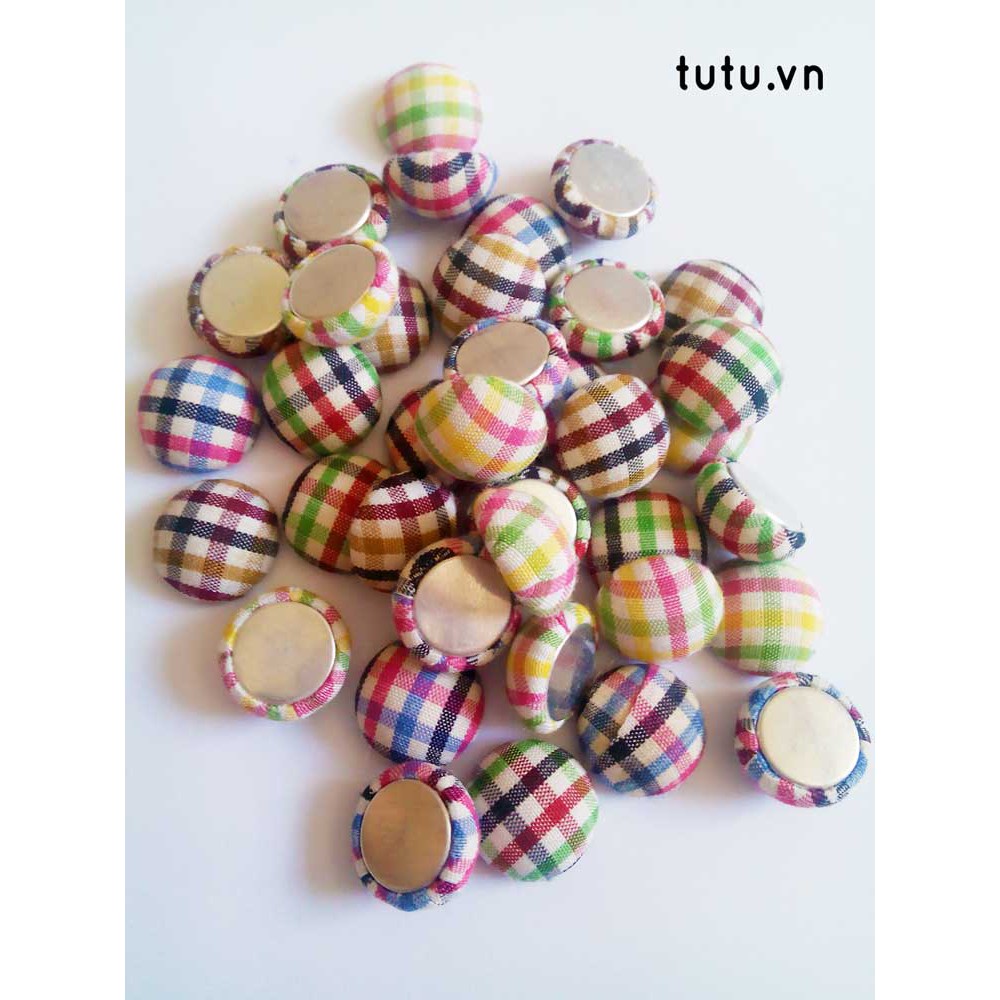 1,5cm cúc bọc vải ,nút vải, lưới vải caro, phụ kiện tóc, handmade mũ nón