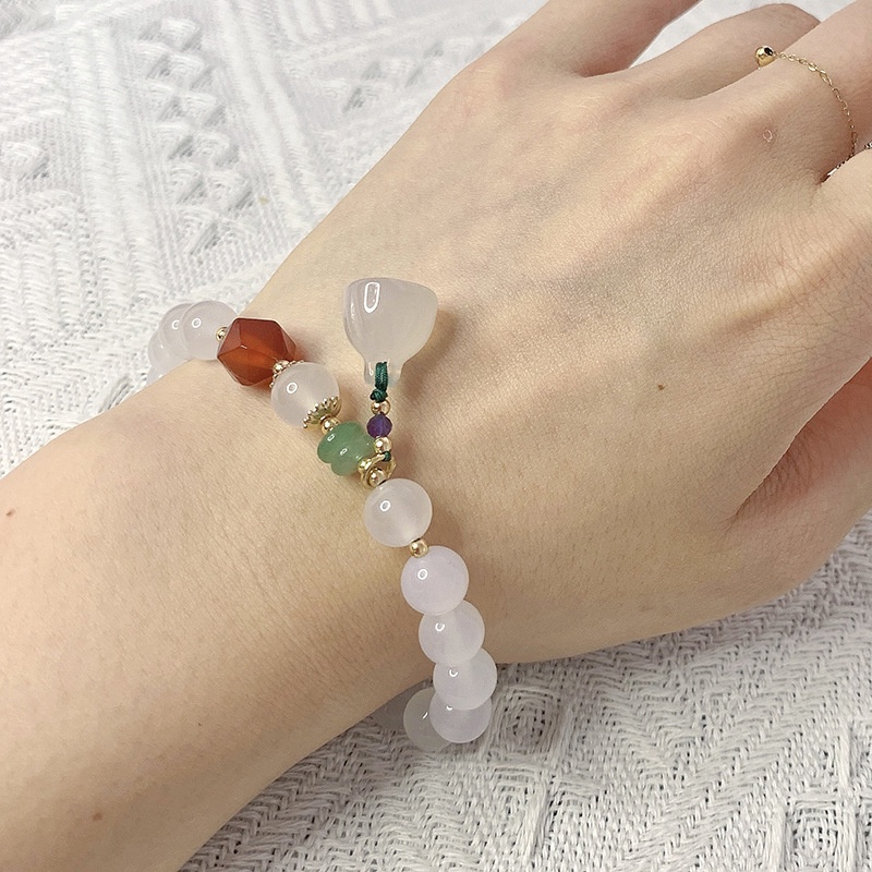 [Hàng Mới Về] Vòng Tay Đá Mã Não Trắng Cỡ Nhỏ Tươi Mới Mùa Xuân Hè Cho Nữ