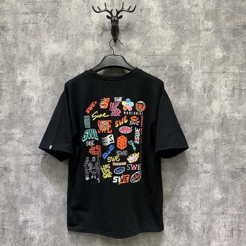 Áo thun unisex swe full logo tee Nam Nữ Full tag Chính hãng áo thun tay lỡ nam nữ chất cotton | BigBuy360 - bigbuy360.vn