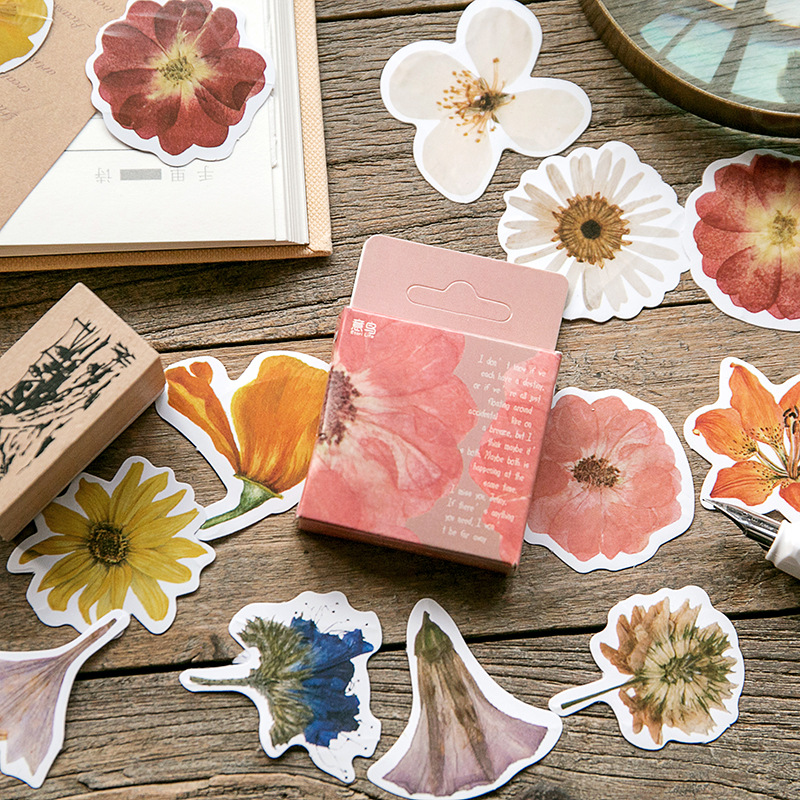 45sheets/box Retro Flower Plant Stickers Scrapbook Album Decoration DIY Sealing Stickers