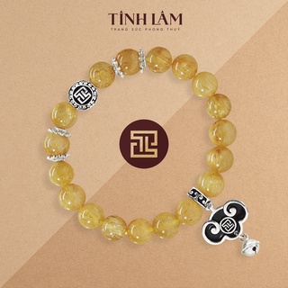 TINH LÂM Vòng Tay Phong Thủy Đá Thạch Anh Tóc Vàng 3A 8 Li - Charm Lục Lạc