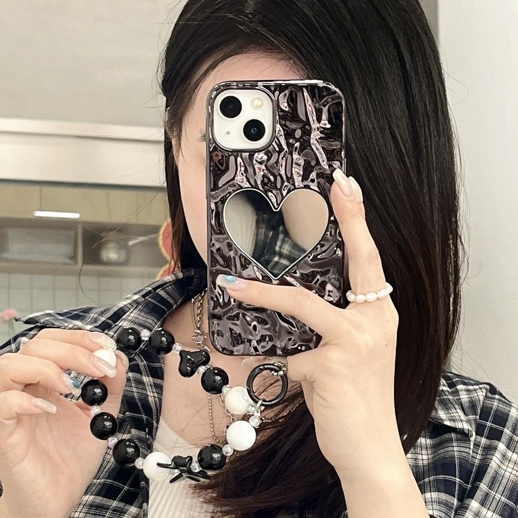 Ốp Điện Thoại Họa Tiết Trái Tim Gắn Gương Và Dây Đeo Cho iphone 14 pro max 13 proamx 12 pro max 11 pro max xs max 13 romax