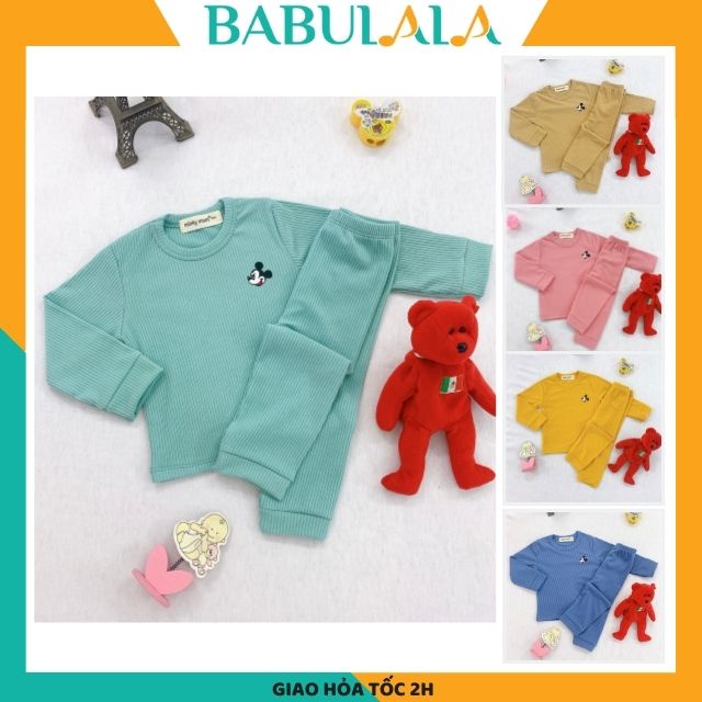 Đồ Bộ Dài Tay Thun Gân Tăm Minky Mom Cho Bé Gái,Trai Chuột Mickey-Set Bộ Len Tăm Giữ Nhiệt 1 2 3 4 5 Tuổi BABULALA LT02