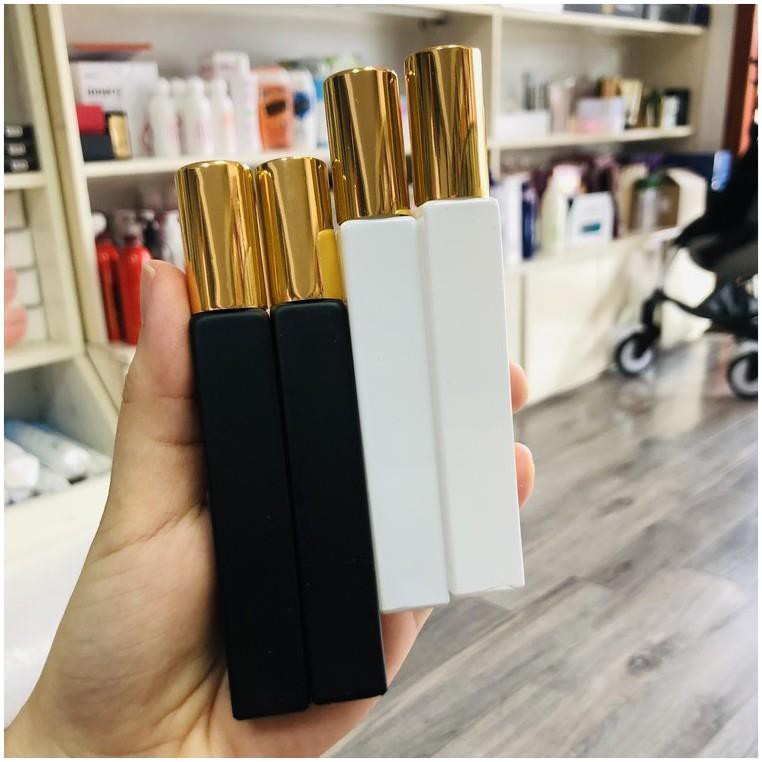 Lọ Chiết Nước Hoa 10ml Thủy Tinh Dạng Xịt Mẫu Vuông Màu Trắng Đen Nắp Vàng Sang Trọng, Lọ Đựng Nước Hoa San Chiết
