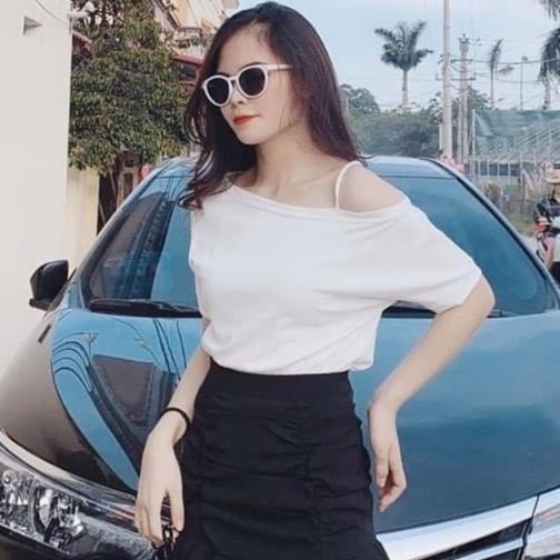 áo thun nữ trễ vai 1 dây chất cotton xinh xắn