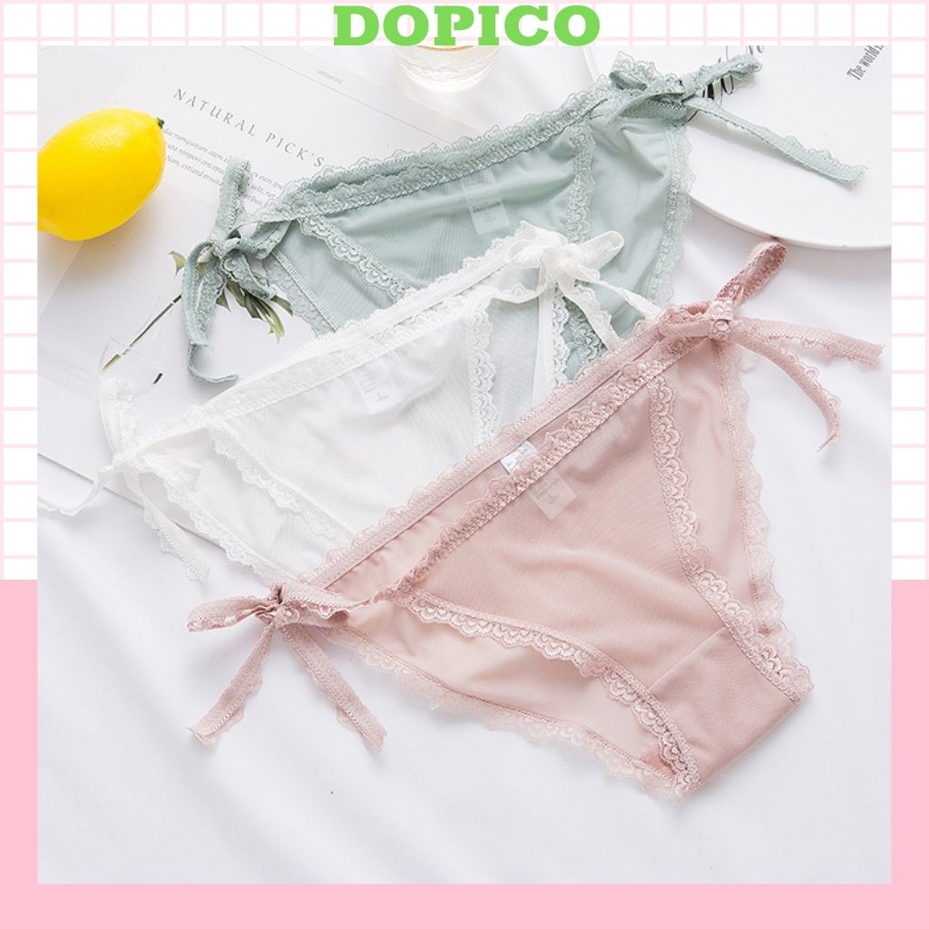 Quần lót nữ ren cao cấp sexy kháng khuẩn khử mùi buộc nơ 2 bên gợi cảm DOPICO L105