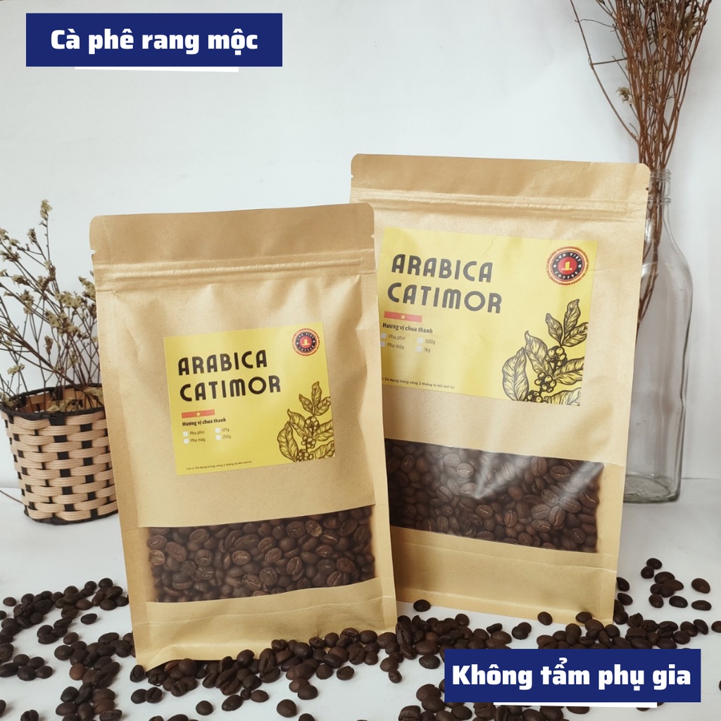 Cà Phê Arabica Catimor cafe rang mộc nguyên chất thơm ngọt vị chua cam ít đắng phù hợp pha máy mix pha phin