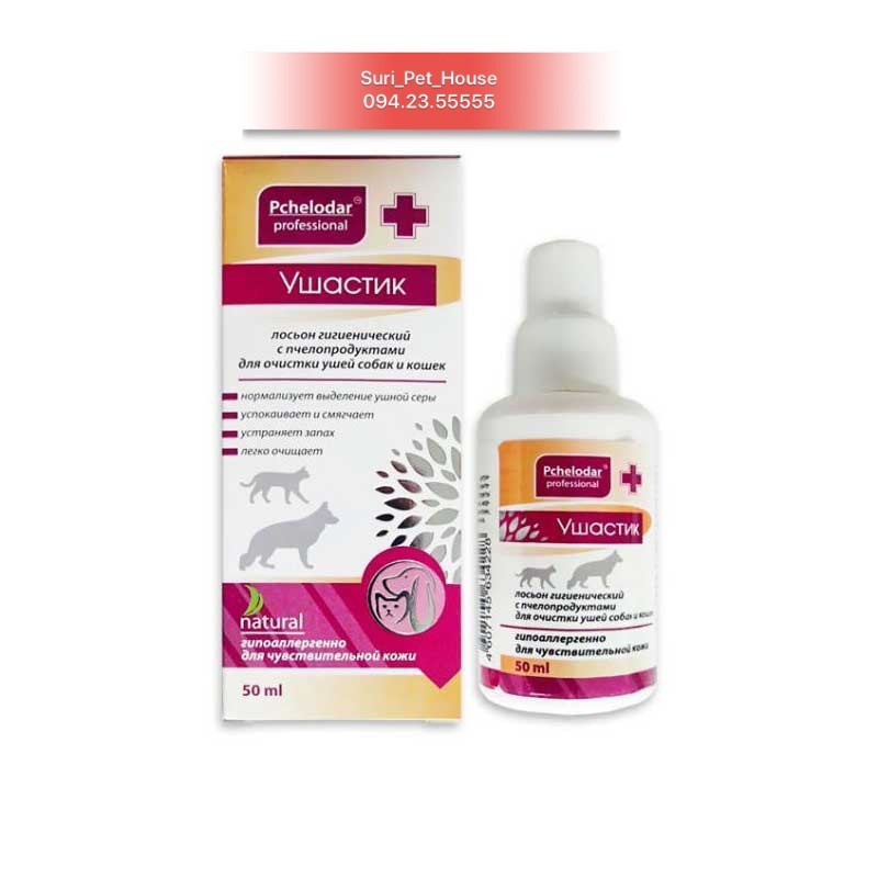 Nhỏ tai Pchelodar Dung dịch vệ sinh tai cho chó mèo ngừa rận tai viêm tai Surica TB02 (50ml)