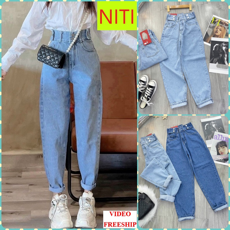 [BGHL502] QUẦN JEANS NỮ BAGGY 2 NÚT BẢN ĐAI 4 NÚT LAI CUỐN XANH NHẠT XANH ĐẬM CỰC HOT XINH ĐẸP NITIQC