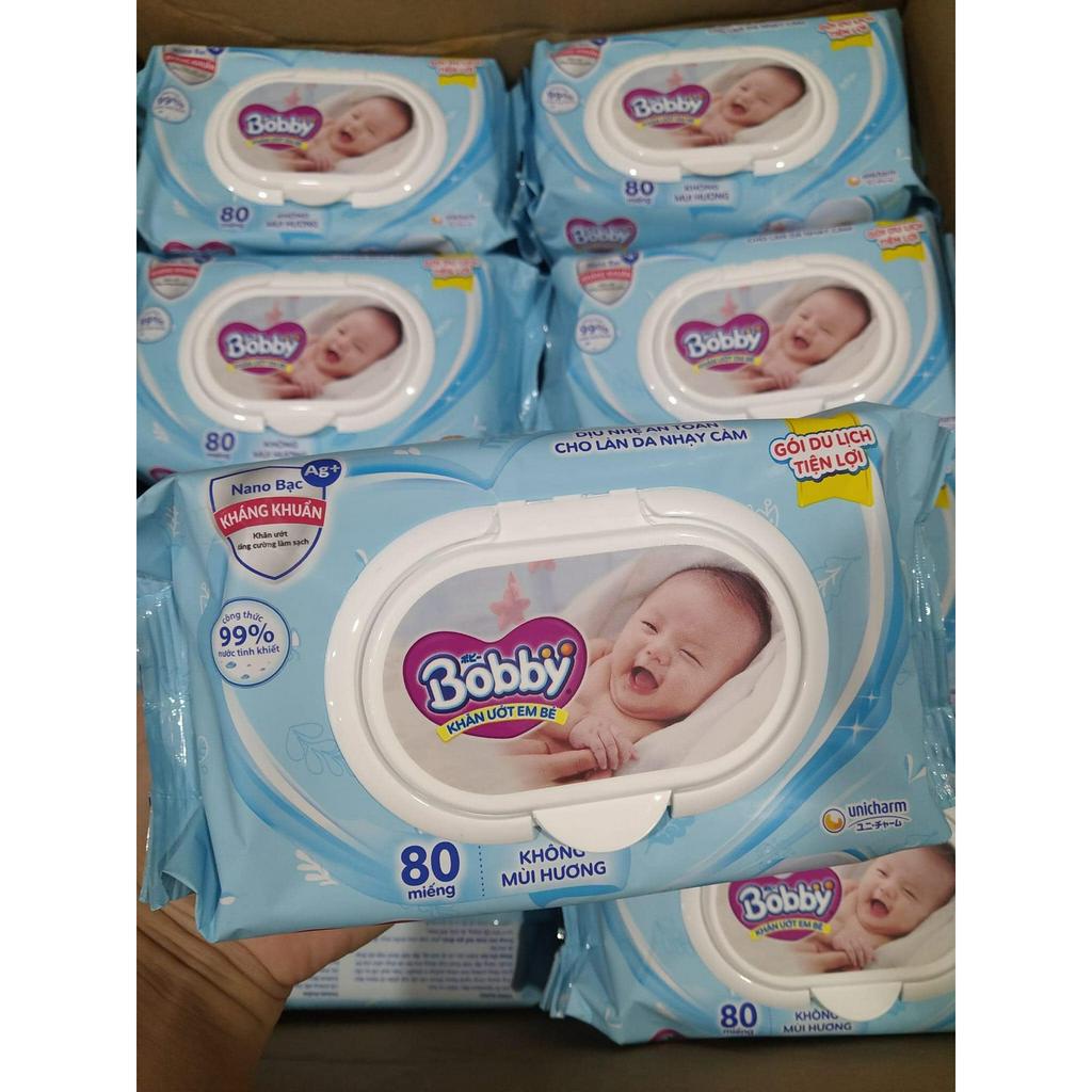 Combo Khăn Ướt Bobby 100 Miếng Không Mùi.