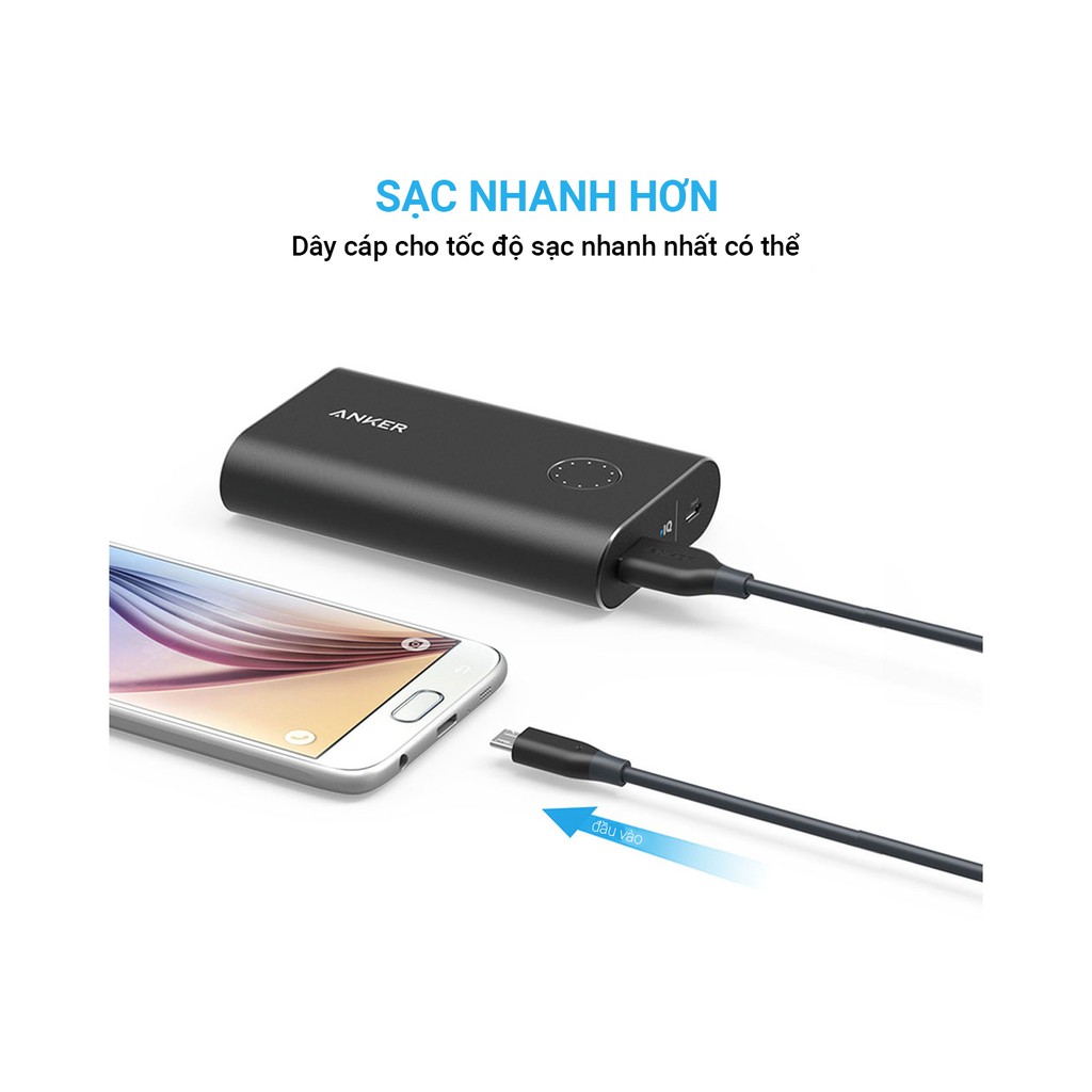 Cáp sạc ANKER PowerLine Micro USB Dài 1.8m, dùng cho Android sử dụng cổng sạc MicroUSB - A8133