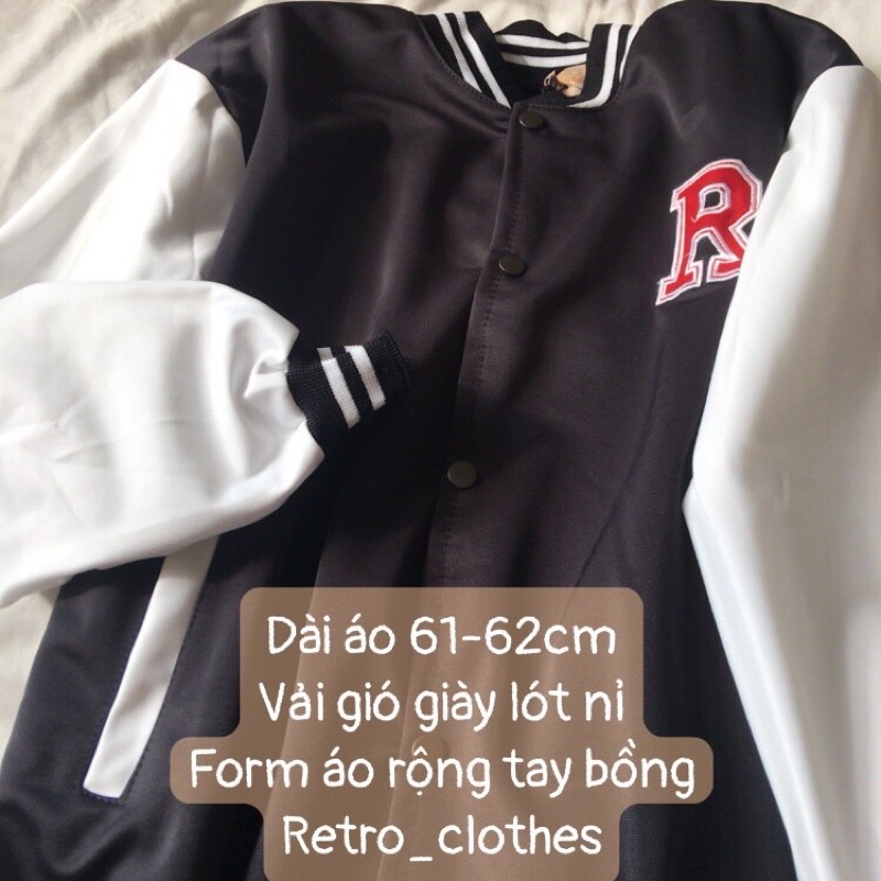 🍂 Áo Bomber Nam Nữ Cúc Bấm Thêu Nổi Chữ R Chất Nỉ gió dày dặn màu đen trắng dễ phối đồ | BigBuy360 - bigbuy360.vn