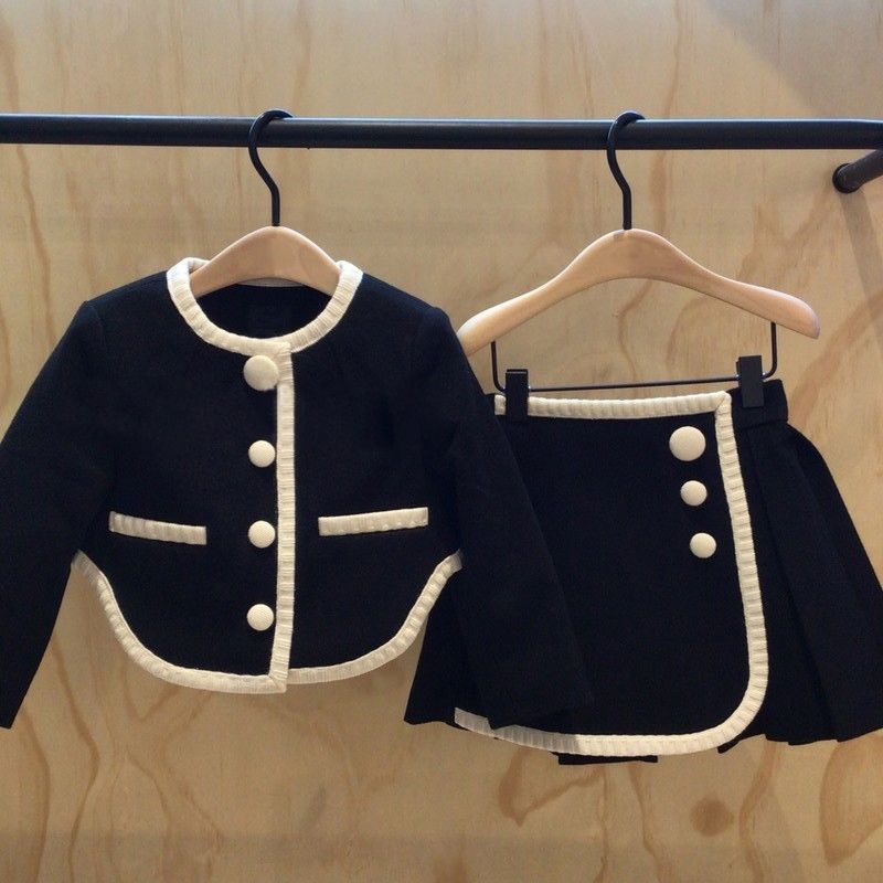 Bộ Áo Cardigan Tay Dài + Chân Váy Thời Trang Mùa Thu 2022 Phong Cách Hàn Quốc Mới Cho Bé Gái